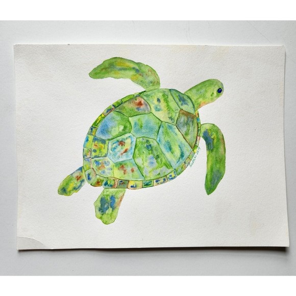 Turtle Watercolor Painting Original 9x12 Handmade Watercolor Paper - Picture 2 of 5